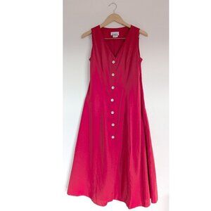Vintage Habits True Red Fit & Flare Midi Dress, Button Front, Cottagecore